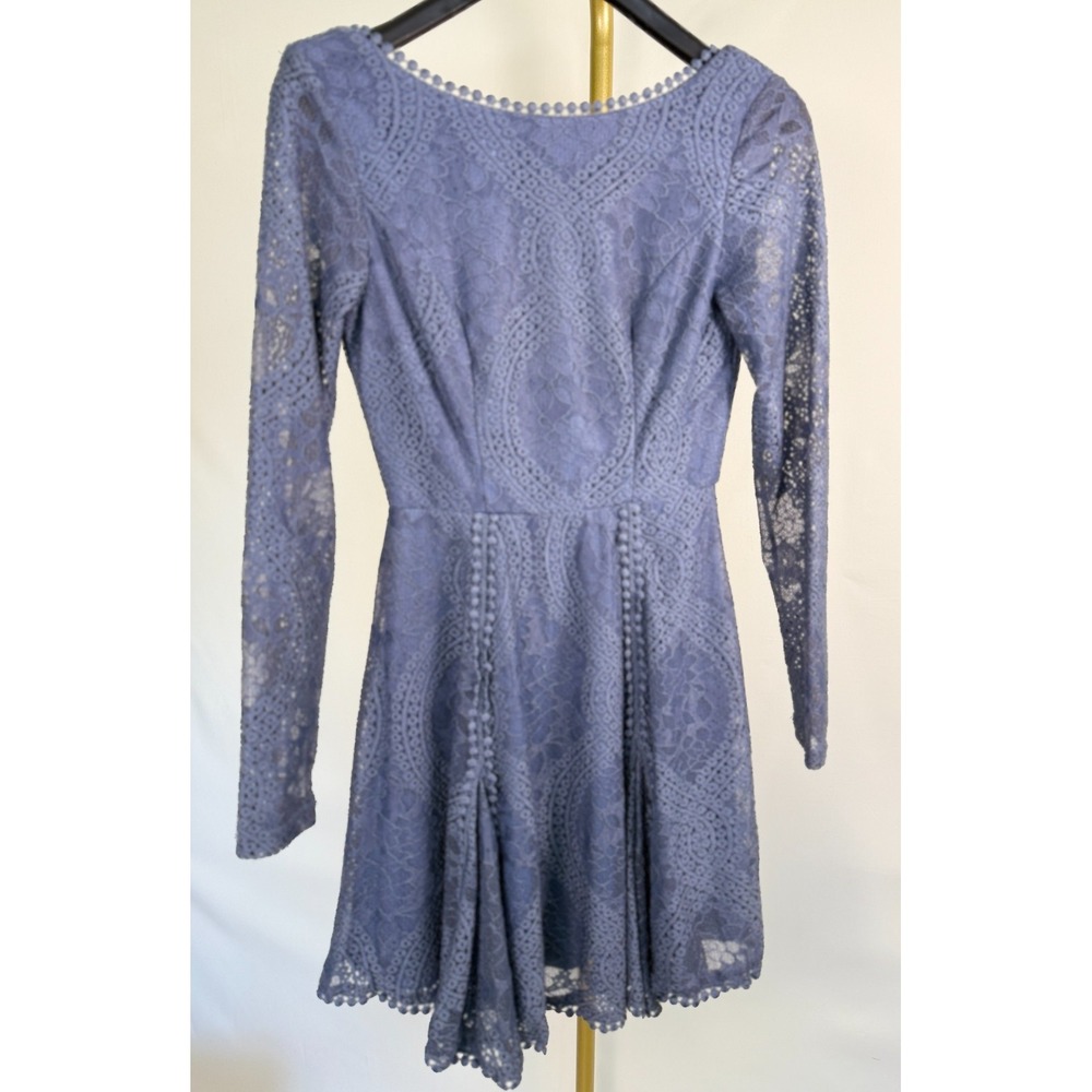 Angel Biba Blue Lace Long Sleeve Fit & Flare Mini Dress AU 8 US S Elegant Party. - Picture 3 of 16